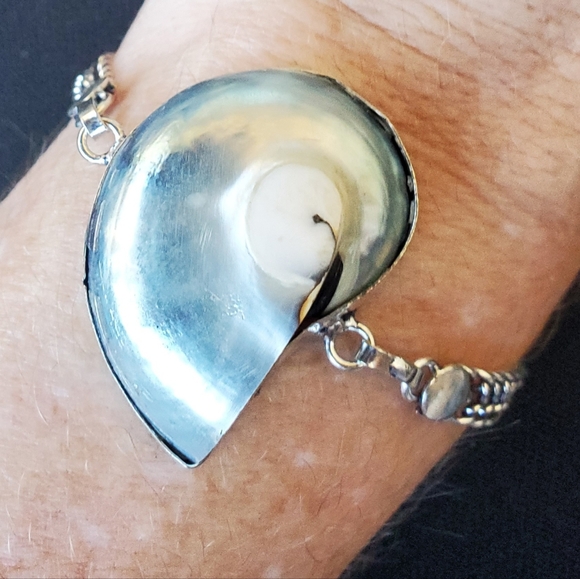 New Ammonite Fossil 925 Silver Bangle Bracelet. - Picture 6 of 16